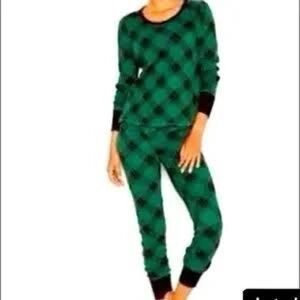 Victoria’s Secret Buffalo Plaid Thermal Pajama Set Sz L Green Black Check Cozy